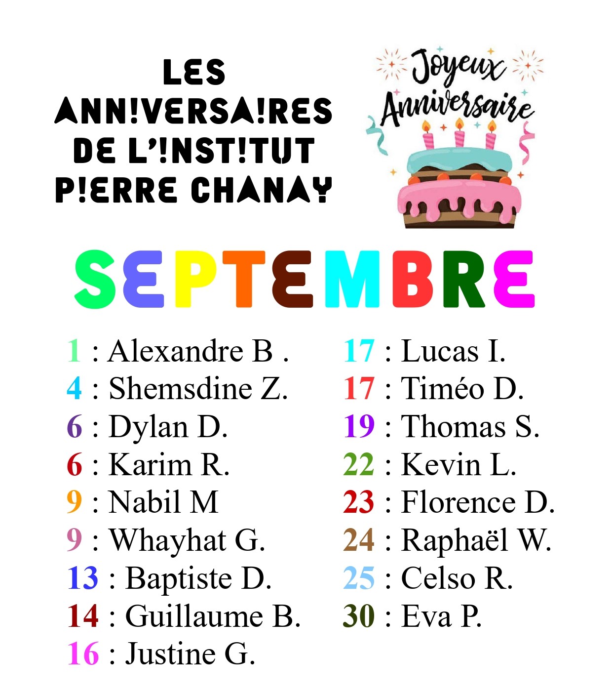 Anniversaires de Septembre