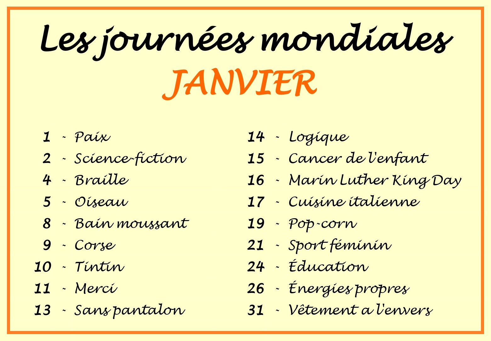 Journées mondiales de Janvier