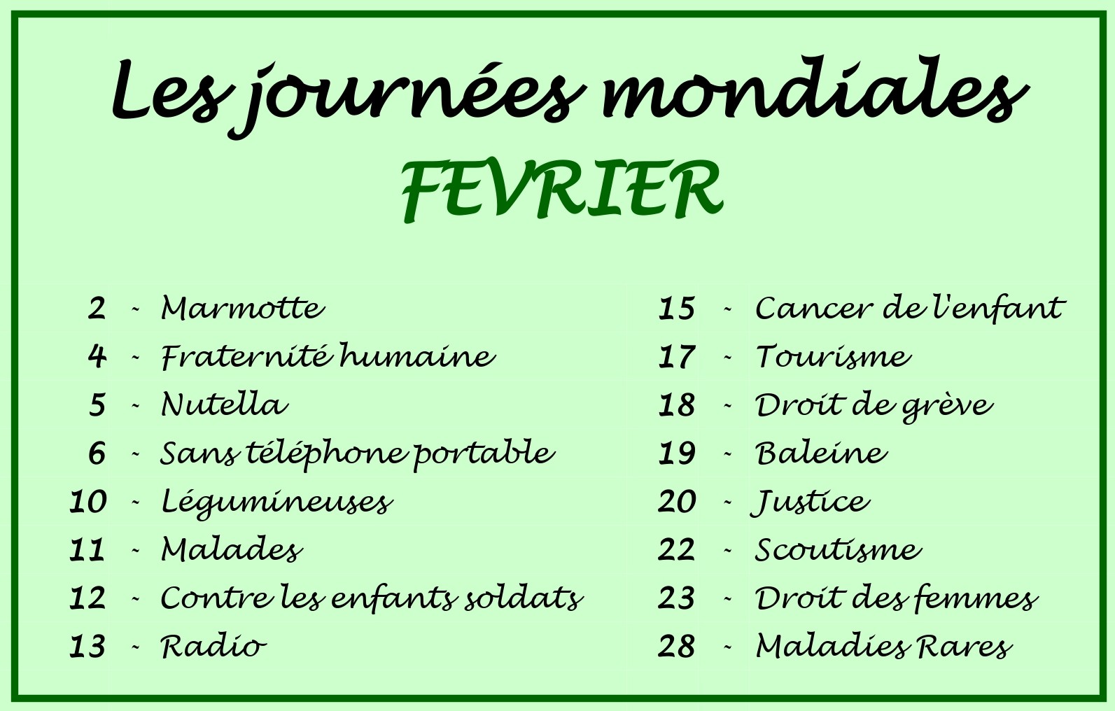 Journées mondiales de Février