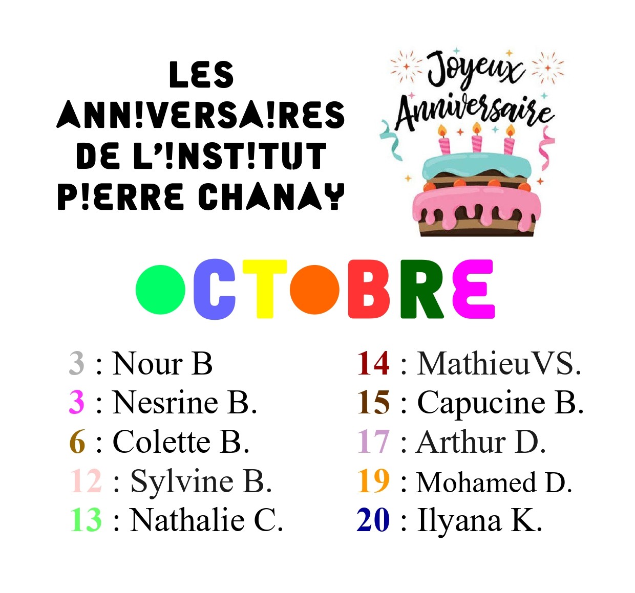 Anniversaires d’Octobre