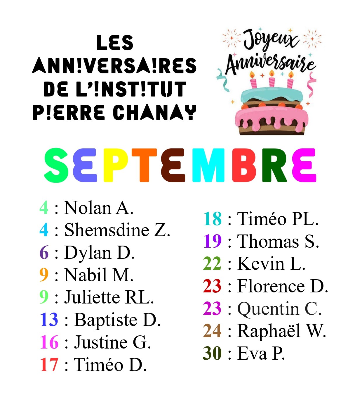 Anniversaires de Septembre