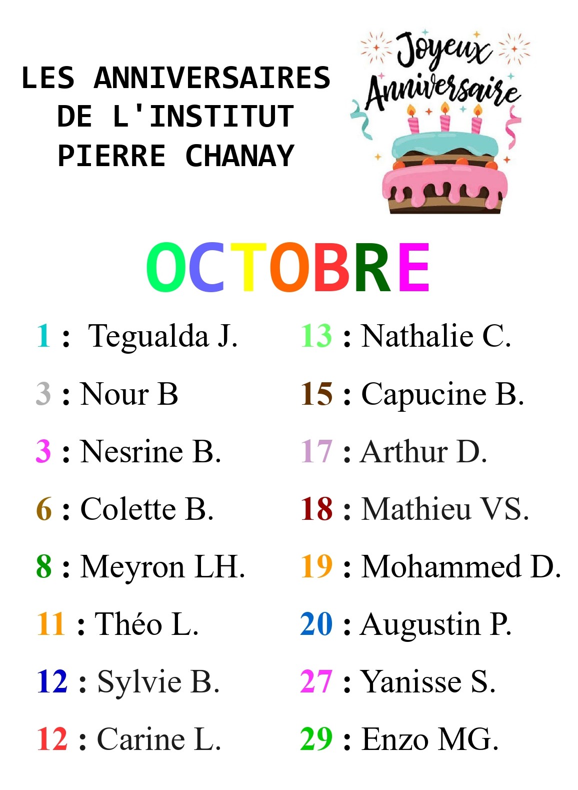 Anniversaires d’Octobre